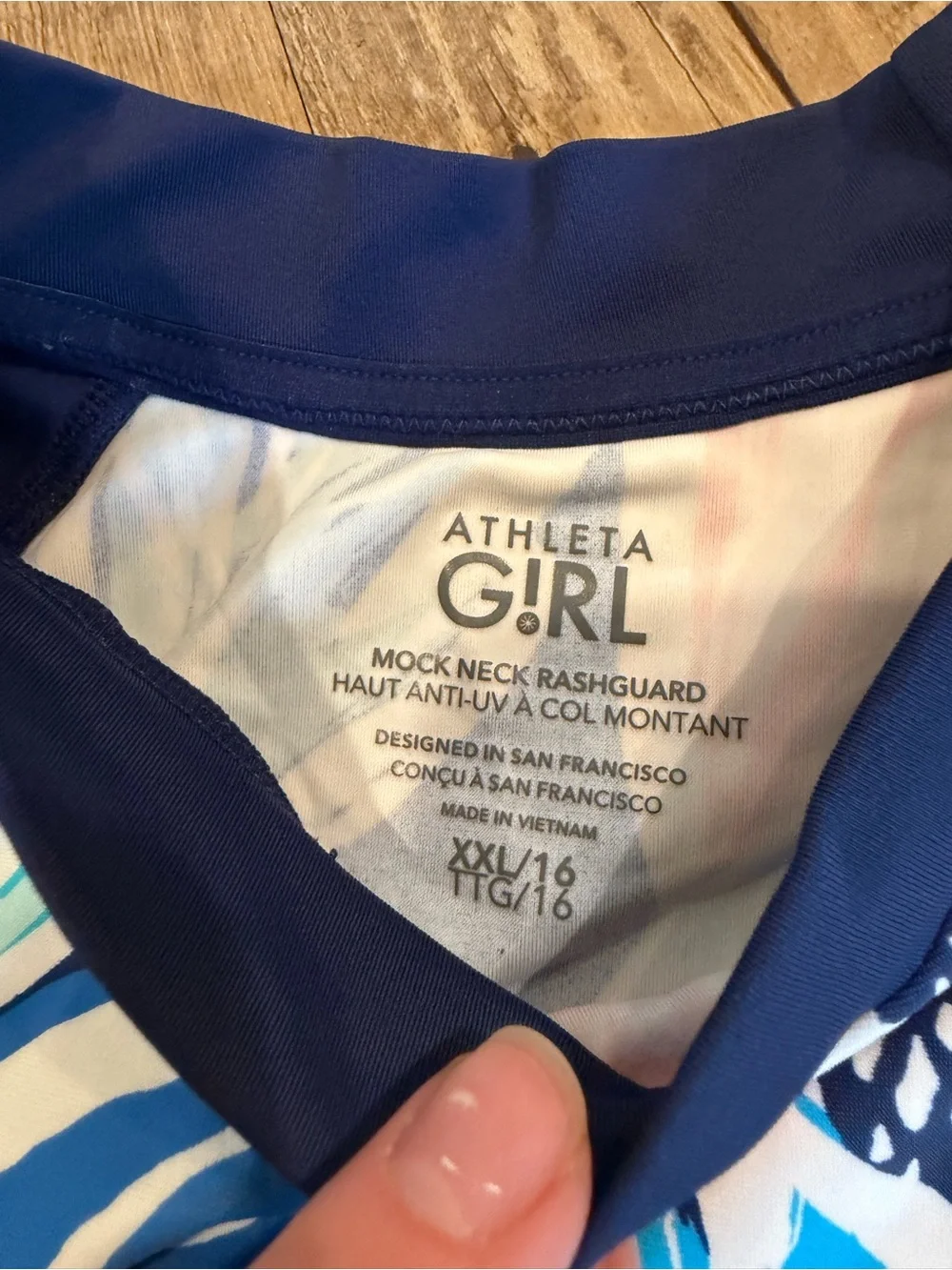 Athleta Girl Navy Blue Floral Mock Neck Rashguard and Tankini Top